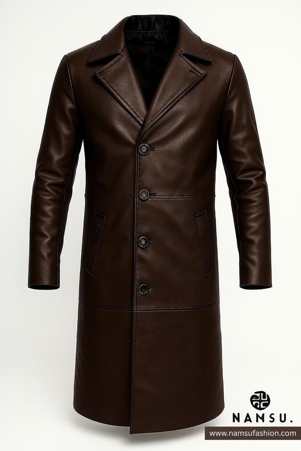 Handmade Sheepskin Leather Trench Coat: Men's Gothic Biker Style