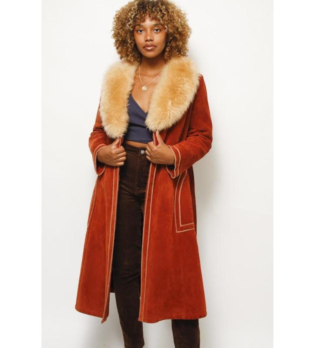 ジャケット・アウター vintage fake fur long coat Vintage Fur Jacket Coat Size Large Tan Brown Fur Lined// 80s