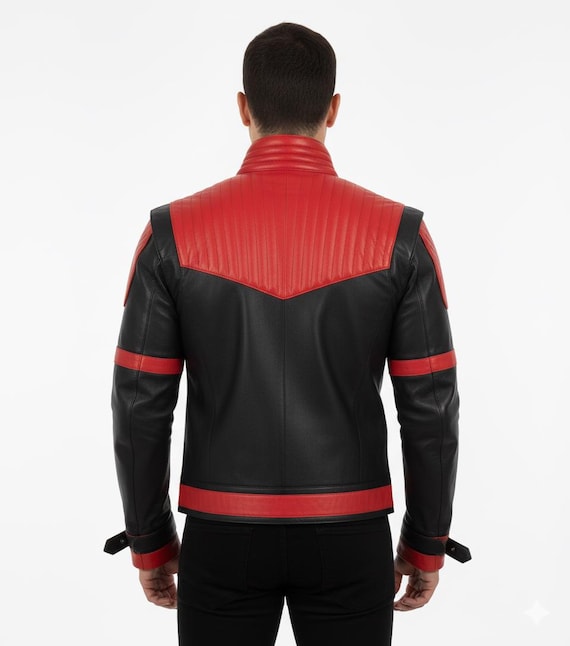 MJ Thriller Leather Jacket: Handmade Red & Black Vampire Themed
