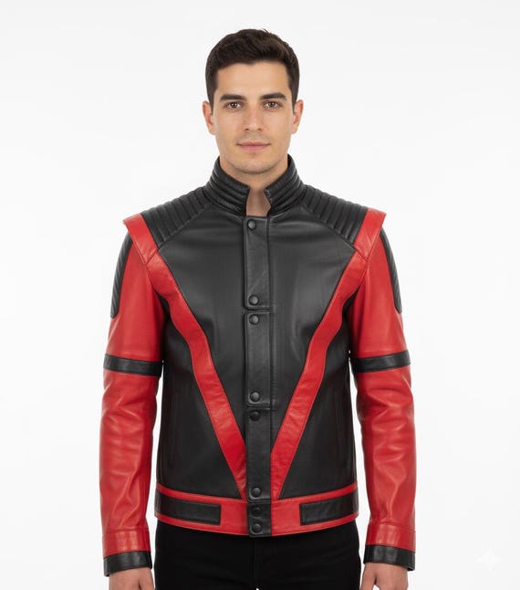 MJ Thriller Leather Jacket: Handmade Red & Black Vampire Themed