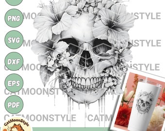 Floral Skull SVG: Flower Skull Clipart, Cricut Cut File (Digital Download)