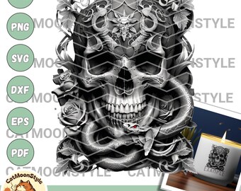 Floral Snake Skull SVG: Gothic Skeleton Clipart (Digital Download)