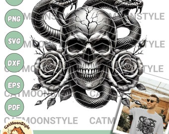 Floral Snake Skull SVG: Gothic Skeleton Clipart (Digital Download)
