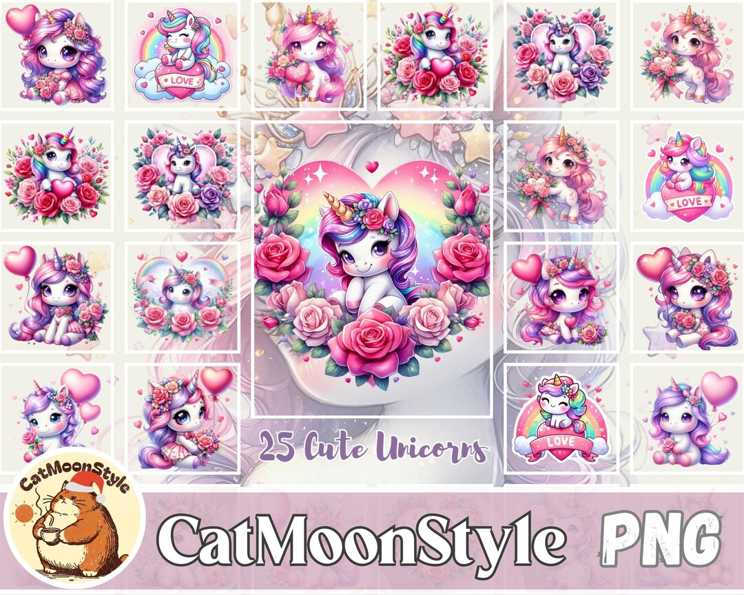 25 PNG Baby Unicorns Magical Clipart Bundle, Cute Unicorn Graphics ...