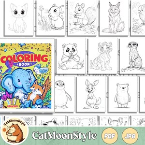 111 páginas para colorear de animales / Diseños de animales adorables y kawaii / Divertidas páginas para colorear imprimibles para niños / Perfecto para la creatividad (tamaño carta de EE. UU.)
