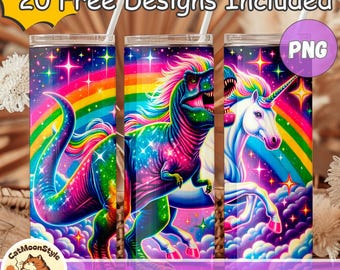 Funny Dinosaur Unicorn 20 oz Tumbler Sublimation Design (Digital Download)