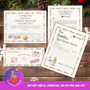 Festive Santas Nice List Certificate, Printable Christmas Bear, Christmas Eve Box Filler, JPG, Christmas Printable, Instant Digital Download