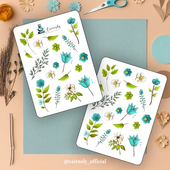 Sticker Sheet Turquoise Wildflower Journal Stickers, Scrapbook