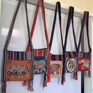 Handmade & Handcraft Cotton Medium-Large Burmese Bag Set with Elephant Prints
