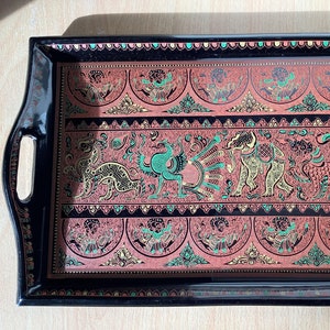 Burmese Lacquered  Handmade Food Serving Trays Rectangle Shaped