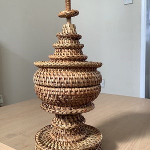 Handmade & Handcrafted Burmese Buddhist Offering Bowl, made of cane