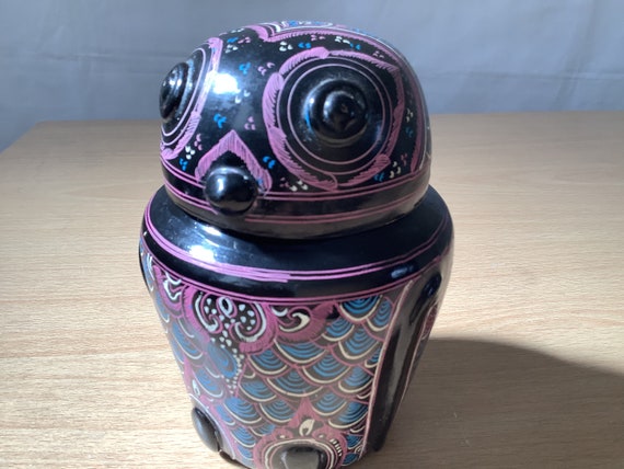 ビルマ手作り漆器ふくろうの小物入れ2個セット ビルマ漆器の手作り