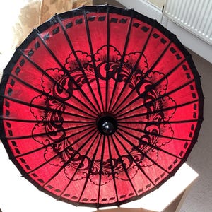 Handmade Traditional Burmese oil painting Sun Parasol (Pathein), Asian Parasol