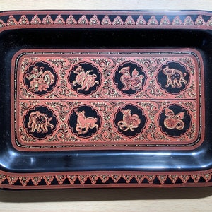 Burmese Lacquered  Handmade Food Serving Trays Rectangle Shaped