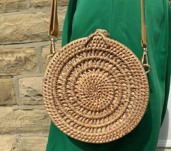 Shoulder Bag Cane Round Bag Handmade Rattan Cane Shoulder