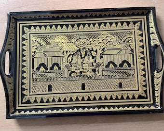 Burmese Lacquered Gold Handmade Food Serving Trays Rectangle Shaped