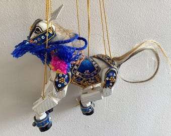 Traditional Burmese Puppet Marionette, Red elephant /Blue Horse figure.