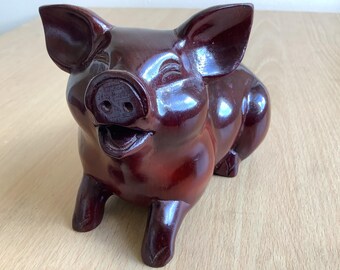 Handmade & Handcrafted Burmese Wooden Pig Figure, Wooden Pig Sculpture, Pig Figure, Pig Sculpture