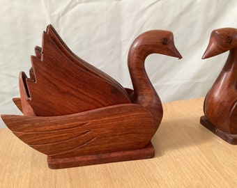 Handmade & Handcrafted Burmese Wooden Duck Figure Including 6 Set of Coasters