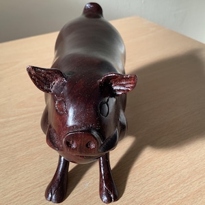 Handmade & Handcrafted Burmese Wooden Pig Figure, Wooden Pig Sculpture, Pig Figure, Pig Sculpture