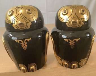 Burmese Lacquerware Handmade Gold Owl Figures (Mother and Father Owls)