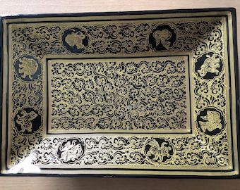 Burmese Lacquered Gold Handmade Food Serving Bowl.