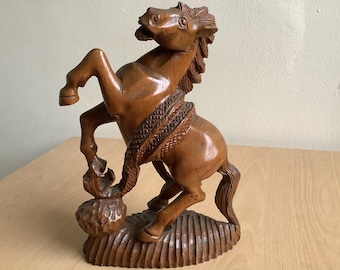 Hand Carved Timber Wooden Horse and snake  Figure & Sculpture, Natural Wood Carving