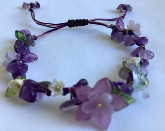 Handmade wire art jewelry Amethyst stone  Mini Garden Bracelet