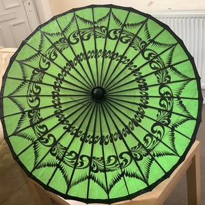 Handmade Traditional oil painting Burmese Sun Parasol (Pathein), Large Asian Parasol