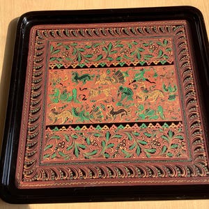 Burmese Lacquered  Handmade Food Serving Trays Square  Shaped