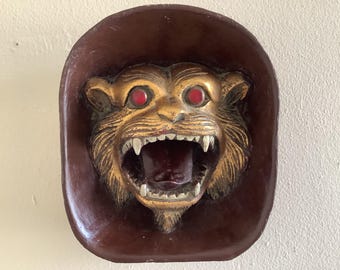 Burmese Handmade Wooden Carved  of Lion Decoration, Decoration Wall.