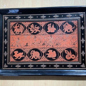 Burmese Lacquered Handmade Food Serving Trays Rectangle Shaped.