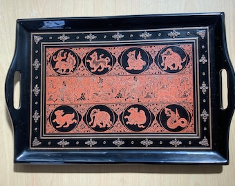 Burmese Lacquered Handmade Food Serving Trays Rectangle Shaped.