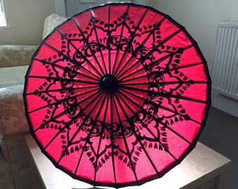 Handmade Traditional oil painting Burmese Sun Parasol (Pathein), Asian Parasol