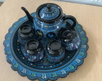Handmade Burmese Lacquerware Tea Pot + Tray + Cups