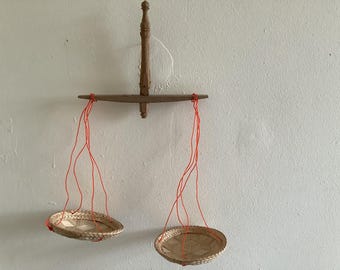 Burmese Handmade Cute mini traditional balance Scale made by wood and bamboo Carved Circle Decorations(Mini  size), for Wall decorations.