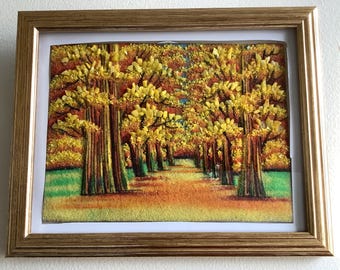 Original Painting On wood  By Burmese Artist with Amber and  Jade stones painting.