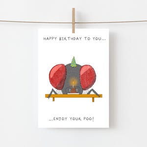 Divertente biglietto di auguri di compleanno / Divertente mosca con cacca / Divertente biglietto di auguri / AJS STUDIOS