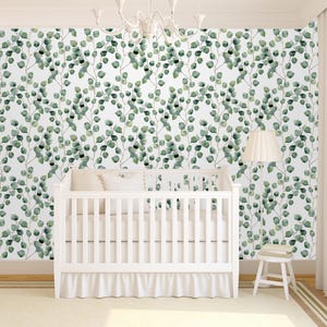 Watercolor green floral Botanical Removable Peel and Stick Wallpaper, Self-Adhesive Wall Mural,leaves plant wall mural Traditional Wallpaper