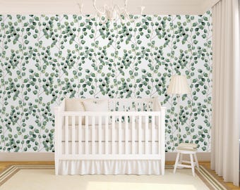 Papel pintado despegable y adhesivo con diseño floral verde acuarela, mural de pared autoadhesivo, mural de pared con hojas y plantas, papel tapiz tradicional