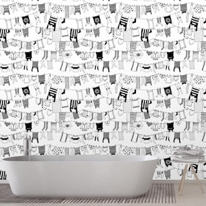 Removable wallpaper Peel and  Stick, Self-Adhesive ,clothes on washing line Traditional Wallpaper Laundry Room Wall Mural