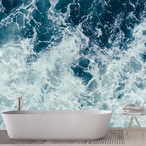 Water Surface Bathroom wallpaper , Removable Wallpaper, Peel and Stick, Self-Adhesive ,Ocean Sea Waves Mural, Customizable size