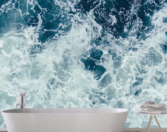 Water Surface Bathroom wallpaper , Removable Wallpaper, Peel and Stick, Self-Adhesive ,Ocean Sea Waves Mural, Customizable size