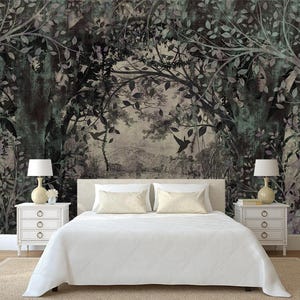 Landscape wallpaper in classic old style vintage Removable Wallpaper, Peel and Stick, Self-Adhesive , Wall Mural , Forest Living Room mural