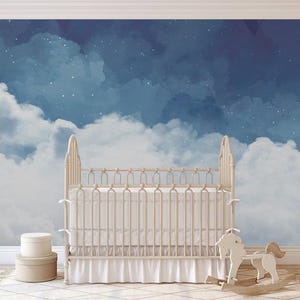 Aquarell handgemalte Wolken abnehmbare Tapete, schälen und aufkleben, selbstklebend, Wolken Wandbild, Wohnzimmer Wandbild Kinderzimmer Dekor