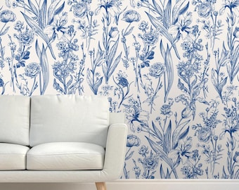 Blaues Blatt Botanisches Abnehmbares Schälen und Aufkleben Tapete, selbstklebendes Wandbild, Kleeblattpflanzenwandbild Traditionelle Tapete