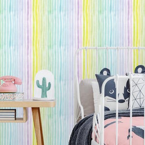 Watercolor abstract stripes Removable Peel and Stick Wallpaper, Self-Adhesive Wall Mural, stripes wall mural nursery Traditional Wallpaper
