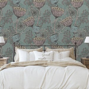 Vintage Flower pattern Removable Peel and Stick Wallpaper, Self-Adhesive Wall Mural, Watercolor floral botanical decor Traditional Wallpaper