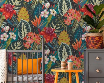 Tropische Palmenblätter Abnehmbare Schäl- und Stick-Tapete, selbstklebendes Wandbild, Blumenwandbild Kinderzimmer Traditionelle Tapete
