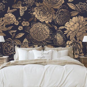 Beautiful flowers peonies, roses and butterflies Removable Peel and  Stick Wallpaper, Self-Adhesive Wall Mural Traditional nursery Wallpaper